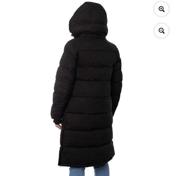 Women’s  London fog 21 ptp 42 down long size small puffer, black coat new long - Picture 2 of 12
